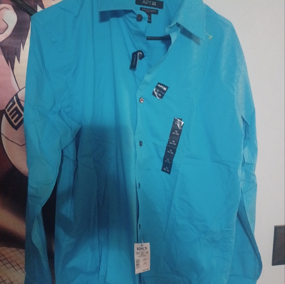 Nwt Apt.9 Mens Blue Collared Long Sleeve Shirt